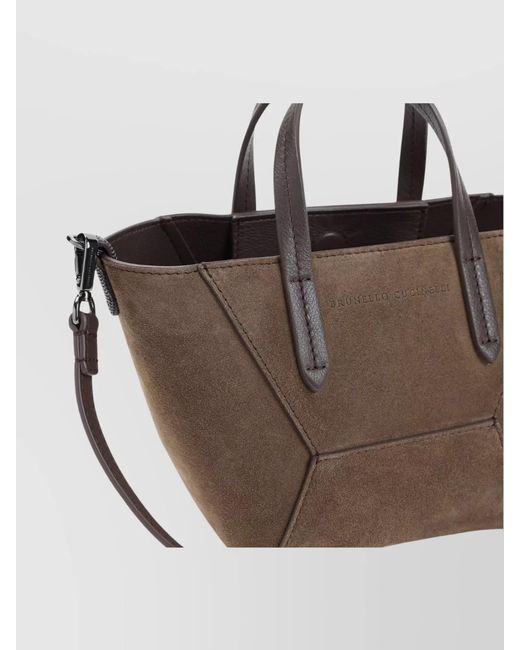 Brunello Cucinelli Pink Monili Suede Leather Tote Bag