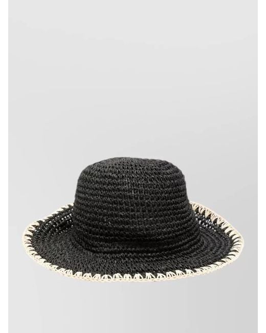 By Malene Birger Black Strawilla Hat Wide Brim Woven Trim