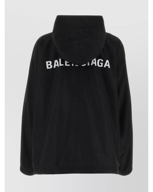 Balenciaga Black Logo Print Hooded Nylon Jacket