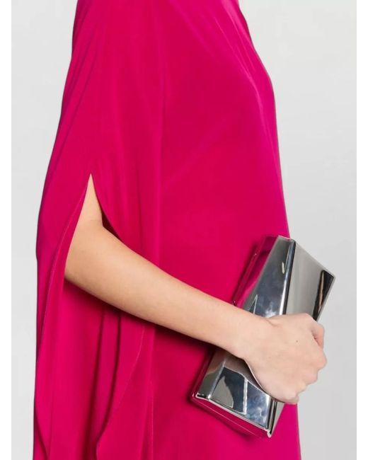 Gianluca Capannolo Pink Silk Midi Dress Cape Sleeves Draped Slit