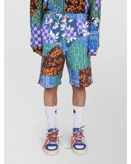 Marcelo Burlon Blue Knee Length Patchwork Bermuda Shorts Pockets for men