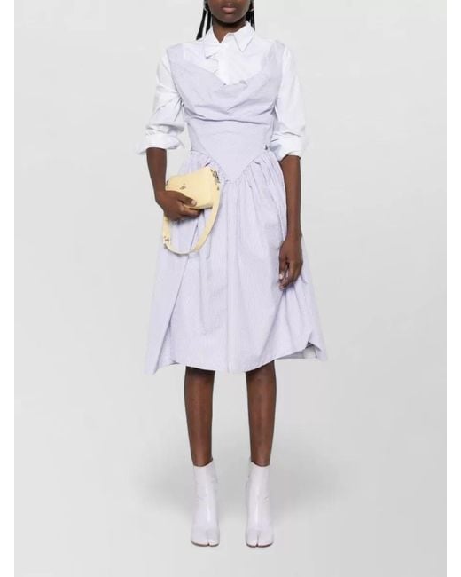 Vivienne Westwood Purple Striped Midi Dress Draped Sleeveless Shirt