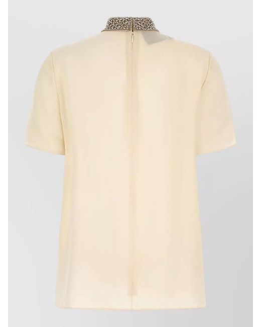 Valentino Garavani Natural Jewel Collar Top Short Sleeves Design