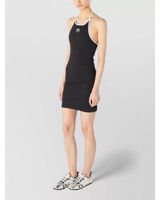 MARINE SERRE Black Moon Dress Halter Neckline Tie Back