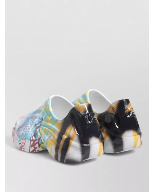 Dolce & Gabbana Blue Leather Graffiti-Print Slip-On Sneakers for men