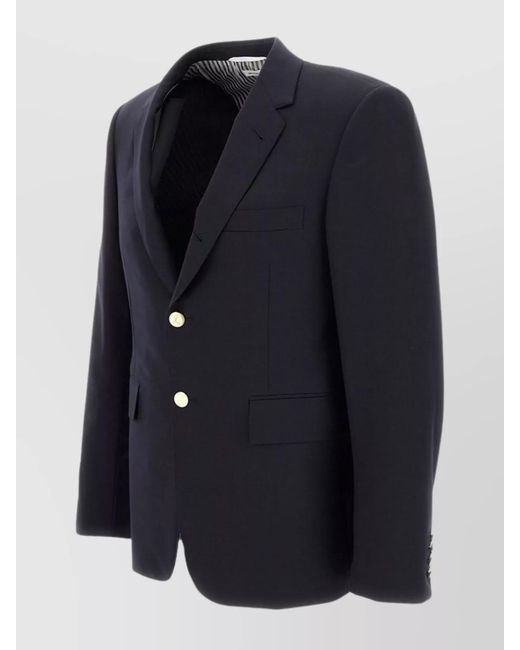 Thom Browne Blue Wool Blazer With Notch Lapels And Back Vents for men