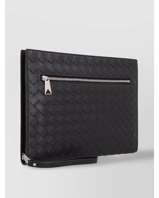 Bottega Veneta Black Leather Intrecciato Clutch Bag for men