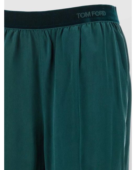 Tom Ford Green Silk Lounge Trousers Two Back Pockets