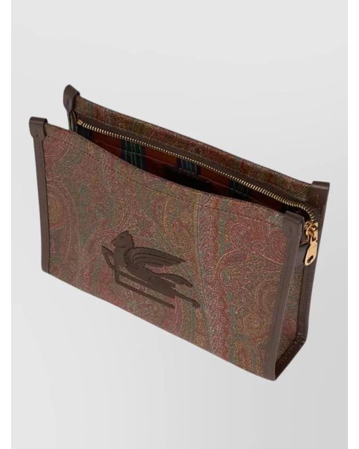 Etro Brown Paisley Clutch Bag Pegasus Embroidery Pouch