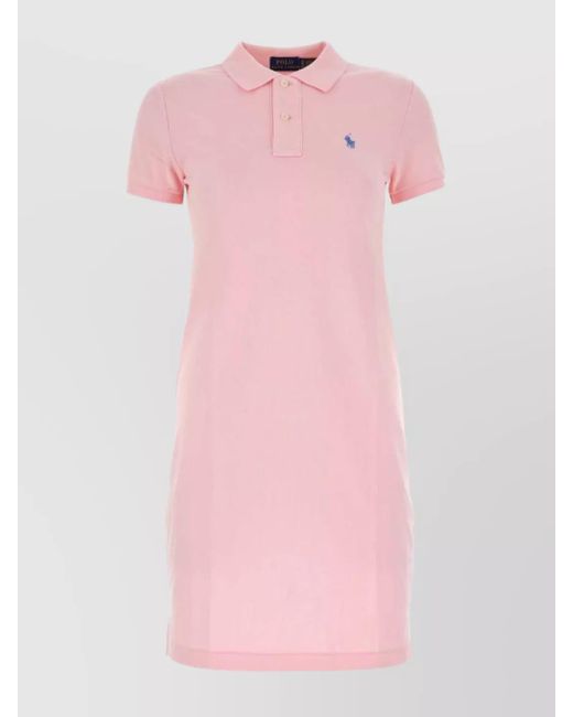 Polo Ralph Lauren Pink Piquet Dress With Short Sleeves And Collar