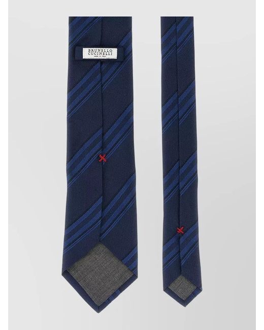 Brunello Cucinelli Blue Striped Arrow Tip Pure Silk Tie for men