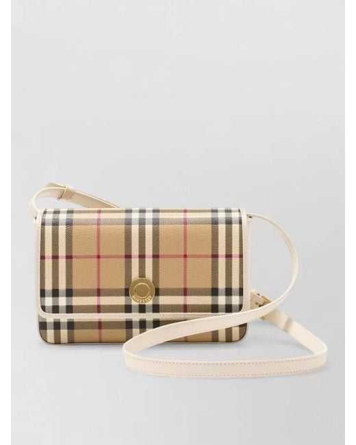 Burberry Natural Hampshire Check Shoulder Bag Synthetic Logo