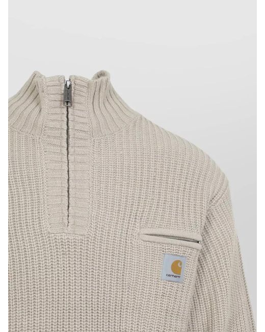Carhartt Gray Ribbed Stand Collar Half Zip Knitted Sweater for men