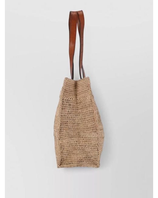 IBELIV Natural Leather Handle Rectangular Shopper Woven Texture