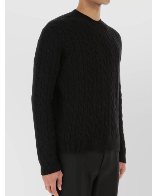 Prada Black Cashmere Wool Ribbed Crew-Neck Jumper for men