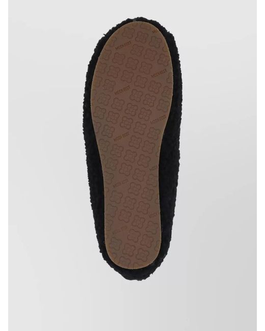 Moon Boot Black Shearling Ballet Slippers Elastic Logo Band