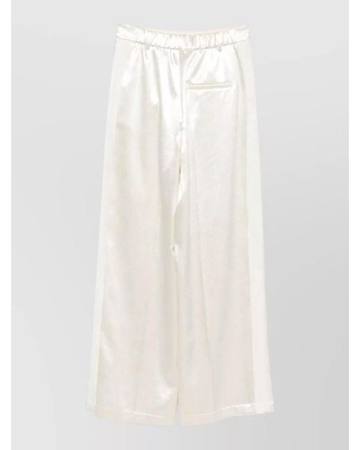 Alysi White High Waist Trousers Belt Loops Wide Leg