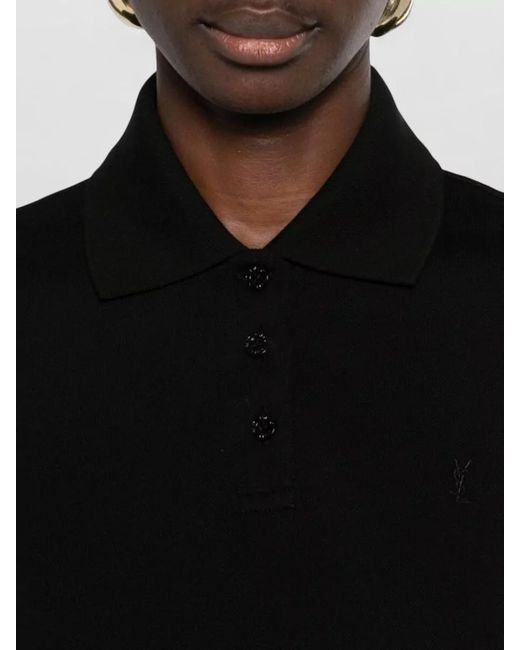 Saint Laurent Black Cotton Short-Sleeve Polo Mini Dress