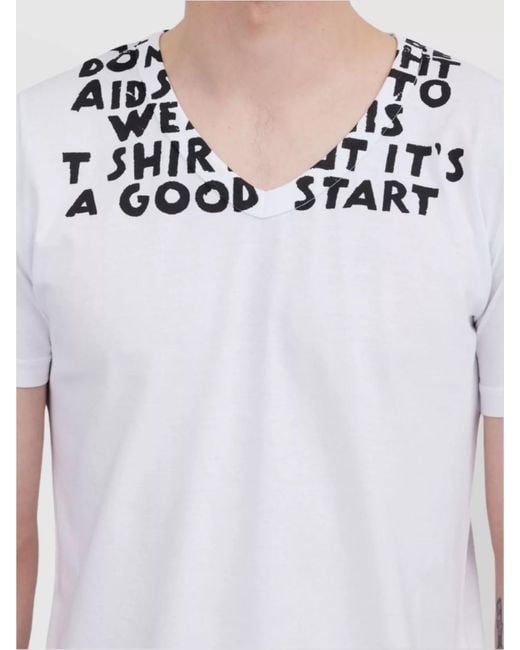 MM6 by Maison Margiela White Cotton V-Neck Short-Sleeve T-Shirt for men