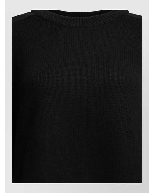 Lisa Yang Black Cropped Knit Top Long Sleeves Round Neckline