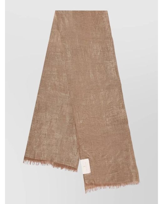 Brunello Cucinelli Natural Lurex Linen Scarf Fringed Long Design