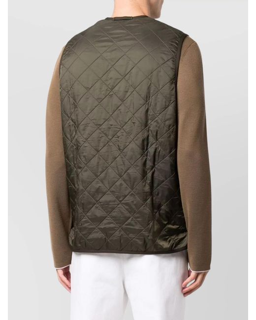 Barbour Green Quilted Sleeveless V-Neck Waistcoat Zip for men