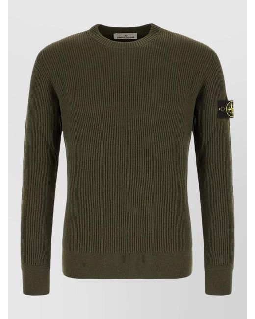 Stone Island Green Wool Crew Neck Sweater Long Sleeves for men