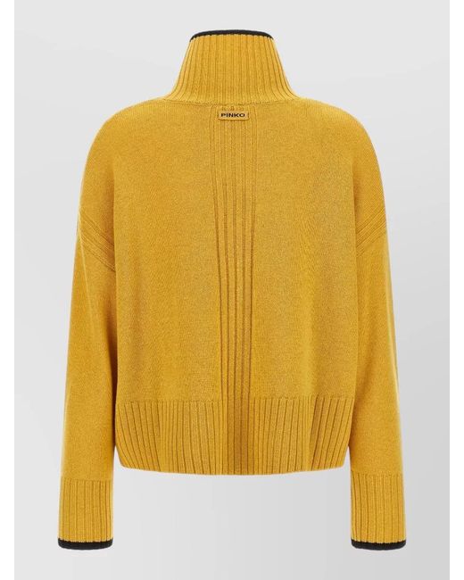 Pinko Yellow High Neck Cropped Ribbed Knit Top