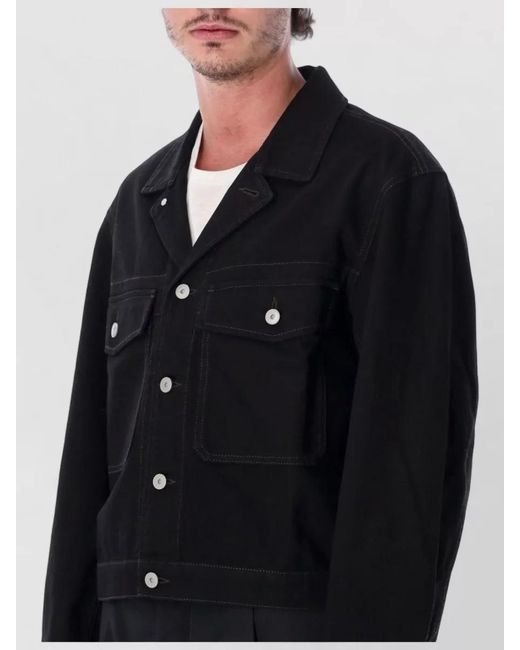 Lemaire Blue Cropped Trucker Jacket Contrast Stitching Pockets for men