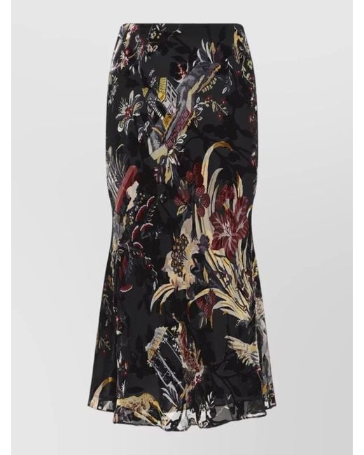 Etro Black High Waist Midi Skirt Floral Pattern