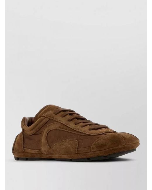 Prada Brown Leather And Re-Nylon Low-Top Sneakers for men