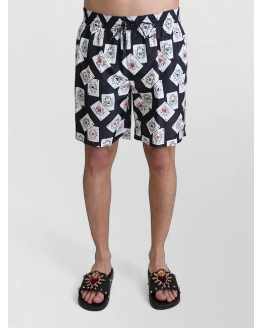 Dolce & Gabbana Black Card Deck Print Beachwear Swim Shorts for men
