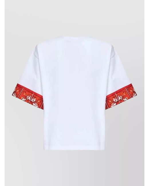 Dolce & Gabbana White Short Sleeve Majolica Print Crewneck Top