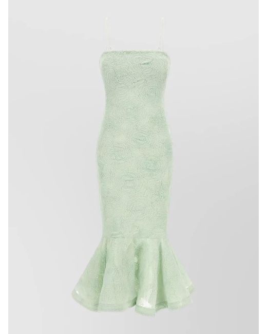 ROTATE BIRGER CHRISTENSEN Green Floral Mesh Midi Dress Flared Hem