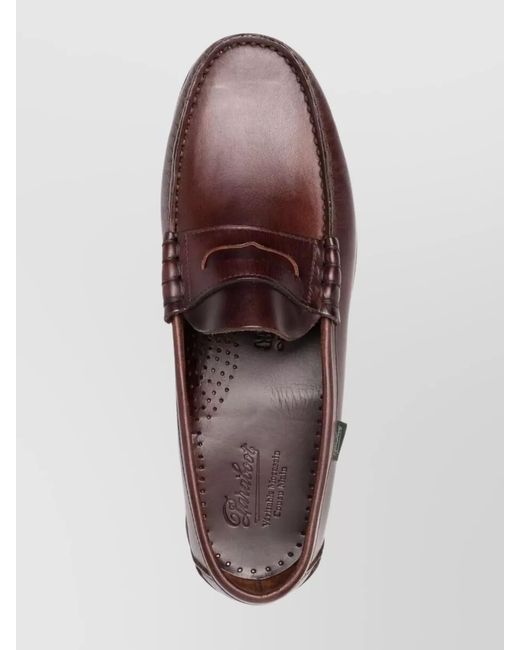 Paraboot Brown Smooth Leather Penny Loafers for men