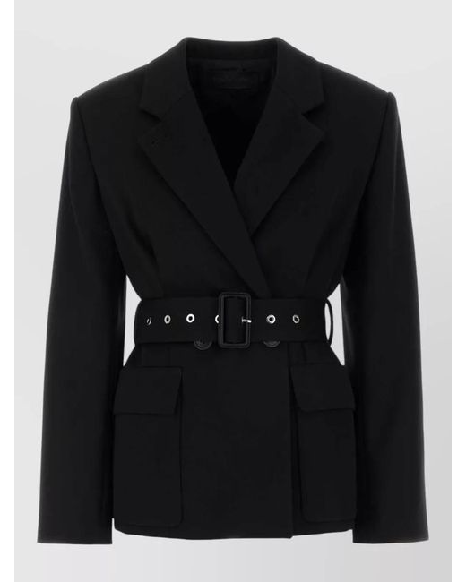 Lanvin Black Wool Blazer Belted Waist Button Cuffs