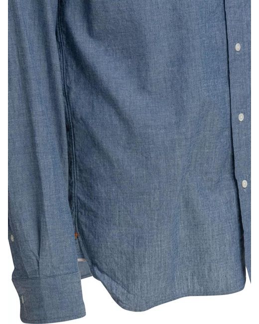 Beams Plus Blue Shirt Button Down Collar Long Sleeves Pocket for men