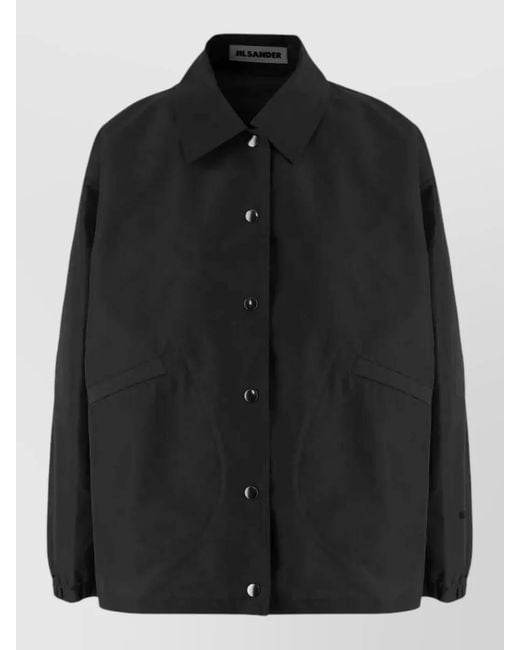 Jil Sander Black Logo Jacket Pointed Collar Long Sleeves
