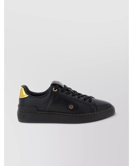 Balmain Black Leather Low-Top Sneakers