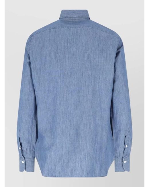 Finamore 1925 Blue Casual Shirt Straight Cut Button Down Collar for men