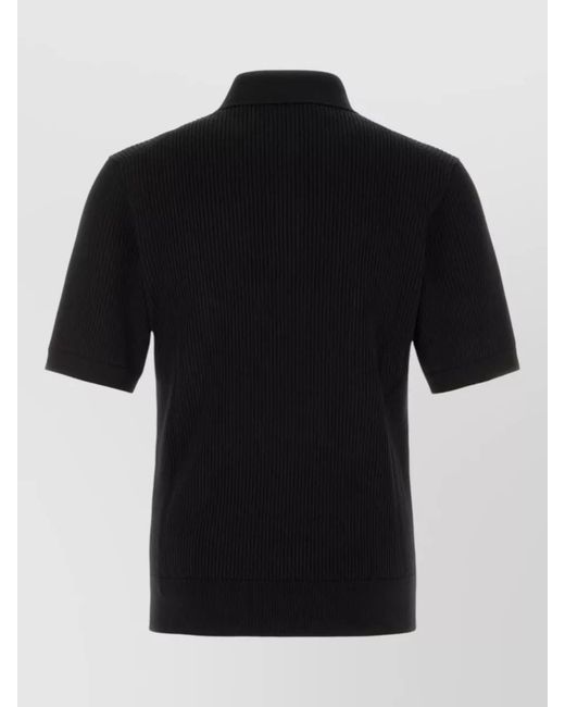 Dolce & Gabbana Black Cotton Polo Shirt Ribbed Texture Collar for men