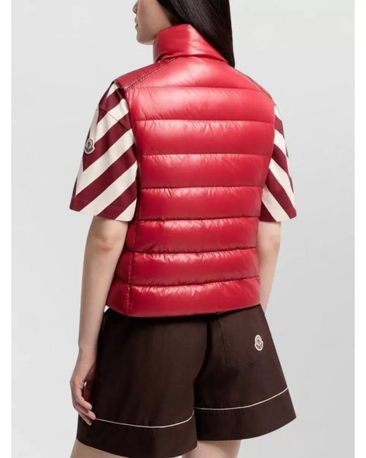 Moncler Red Frelon Down Vest High Collar Pockets