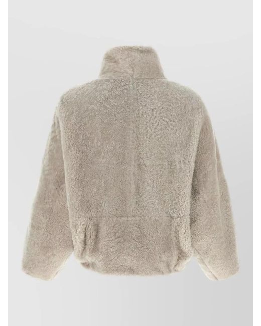 Brunello Cucinelli Natural Shearling Coat Crater Neck Relaxed Fit