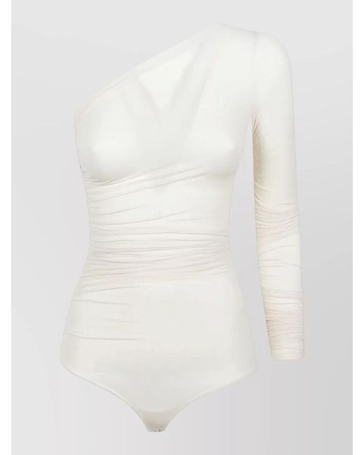 Wolford White Long Sleeve One Shoulder Ruched Body