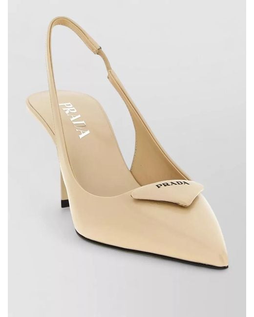 Prada Natural Triangle Logo Leather Slingback Heel Pumps