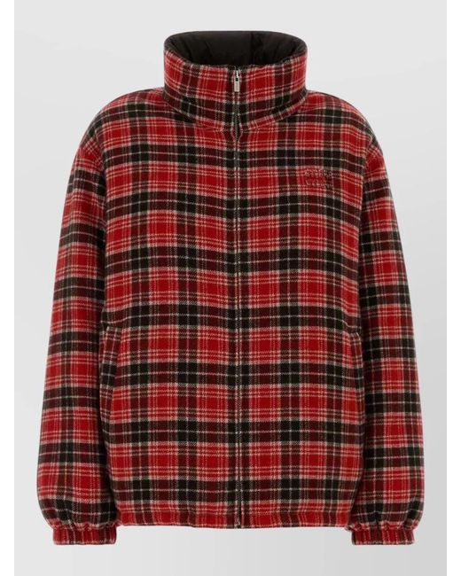 Miu Miu Reversible Wool Down Jacket Embroidered Plaid