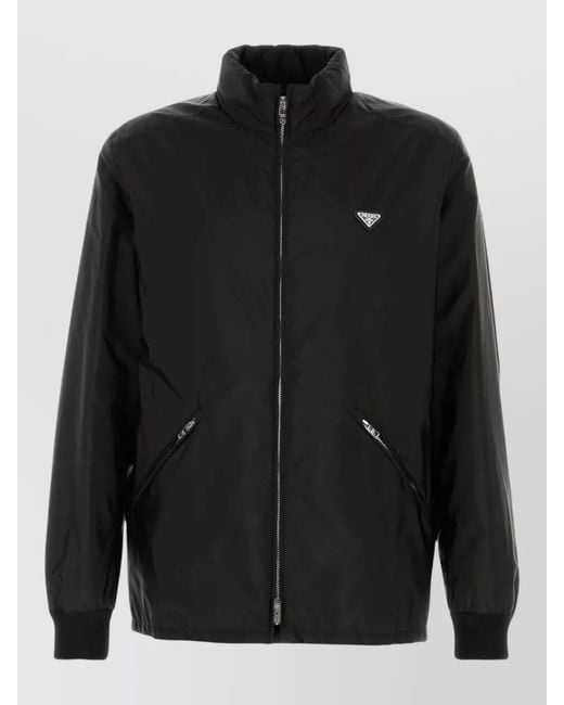 Prada Black Triangle-Logo Zipped Jacket for men