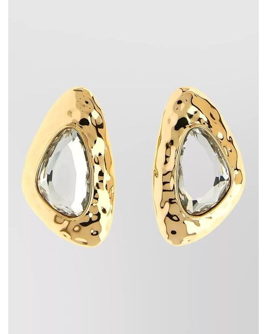 Self-Portrait Metallic Hammered Metal Crystal Detail Drop Earrings