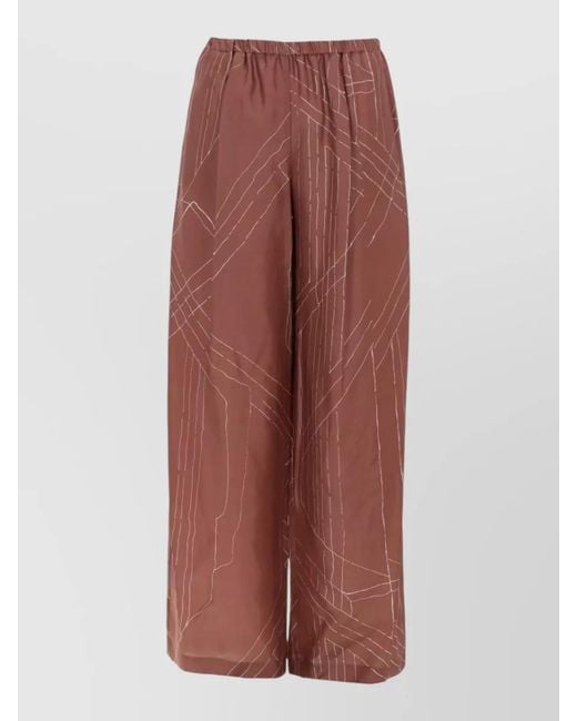 Alysi Brown Silk Pants Abstract Pattern Wide Leg