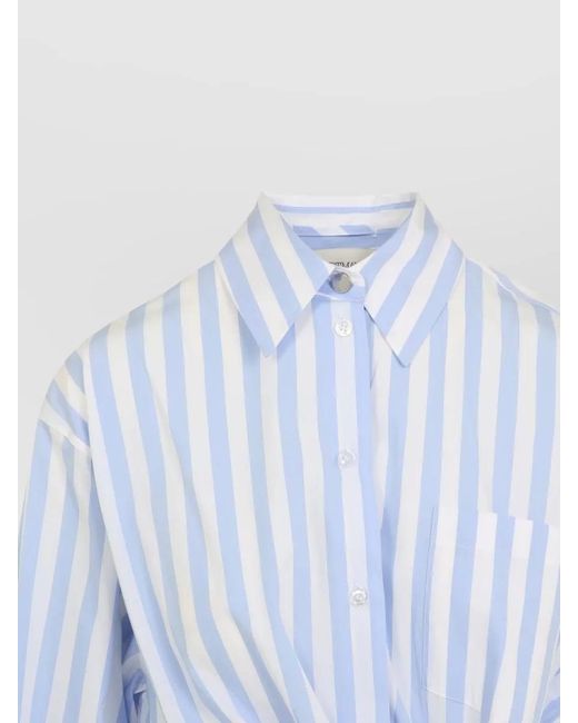 Sportmax Blue Cropped Striped Cotton Shirt Cutout Detail